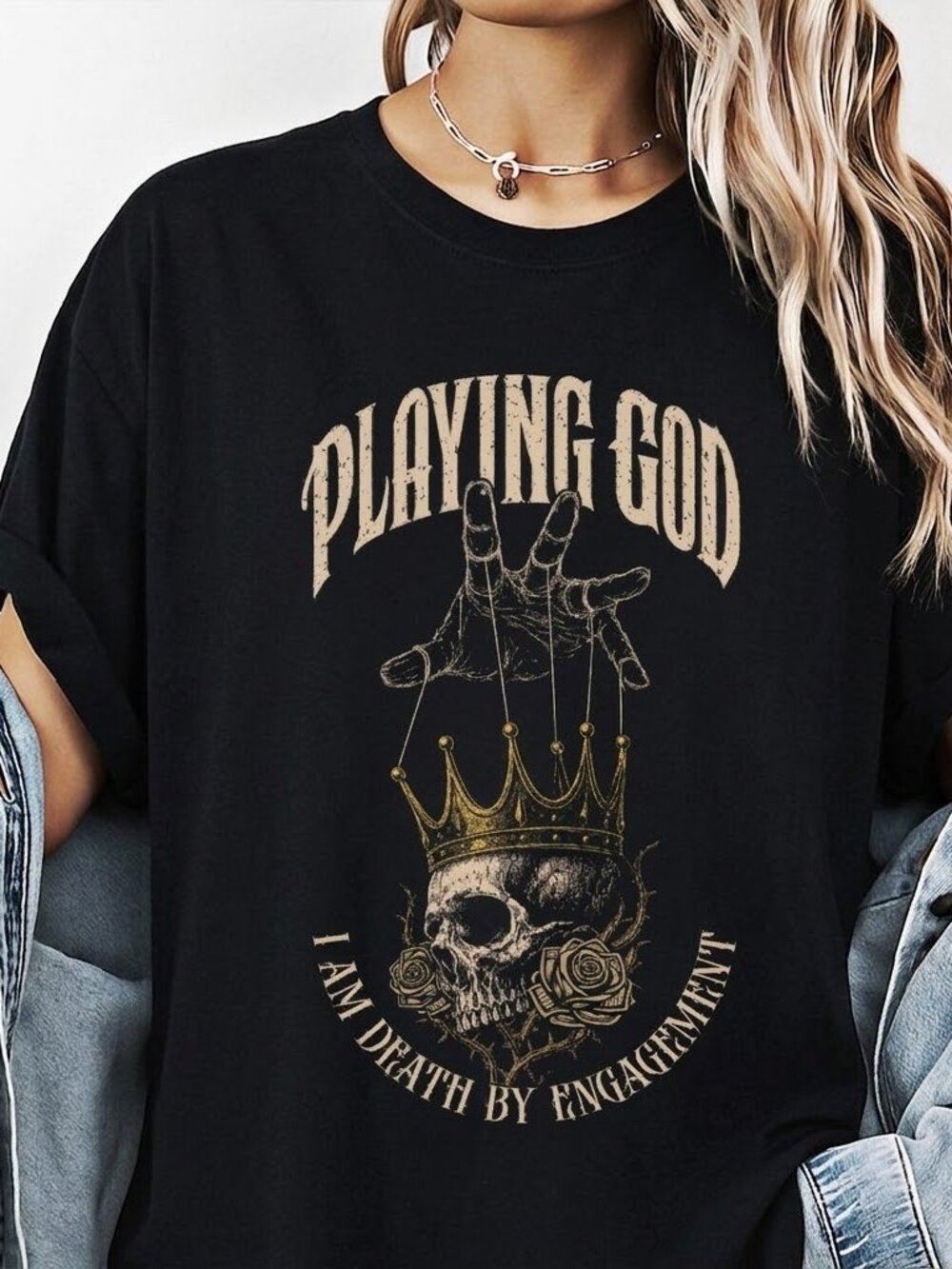 Playing God Skull Metal Graphic Tee, Vintage Gothic Shirt